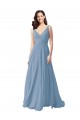 Best Long Chiffon V-Neck and Self Sash Bridesmaid Dress with Shirred Criss Cross Bodice UK