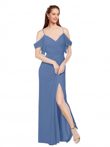 Best Mock-Wrap Off the Shoulder Long Chiffon Bridesmaid Dress with Side Slit UK
