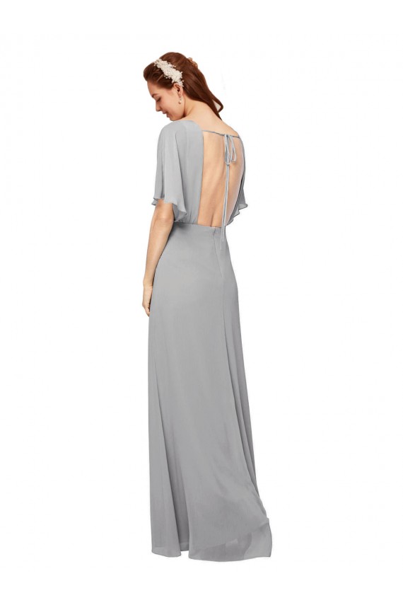 Best V-Neck Long Chiffon Bridesmaid Dress with Dolman Sleeved Bodice and Slit UK