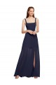 Best Squre Necked Long Chiffon Bridesmaid Dress with Front Slit UK