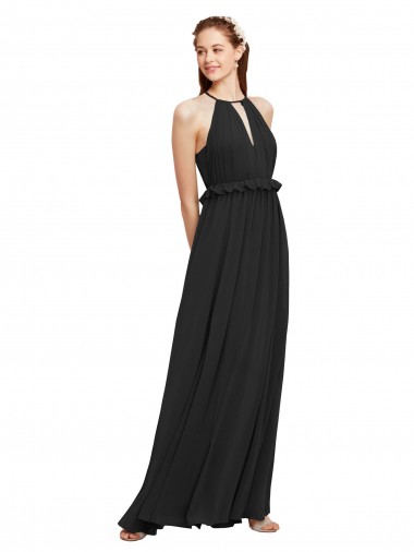 Best Halter Neck Front Keyhole Chiffon Bridesmaid Dress with Shirred Waist UK