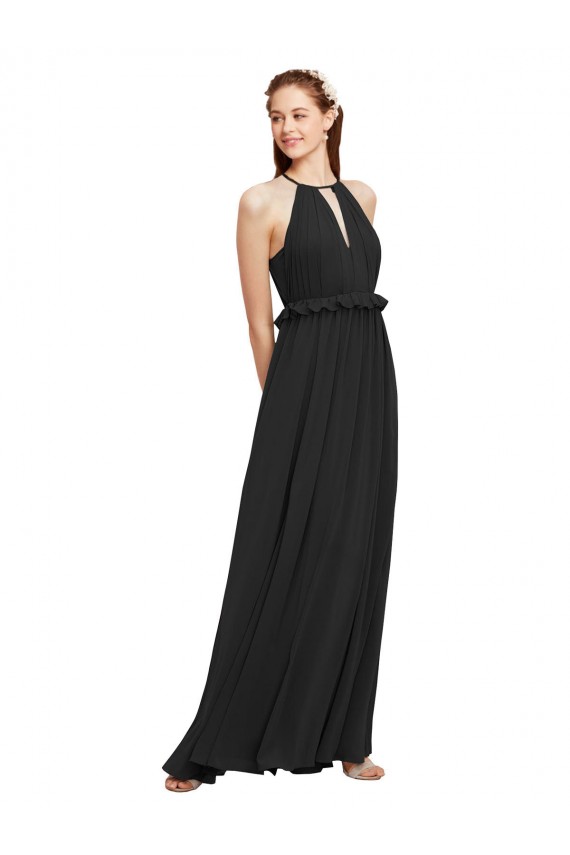 Best Halter Neck Front Keyhole Chiffon Bridesmaid Dress with Shirred Waist UK
