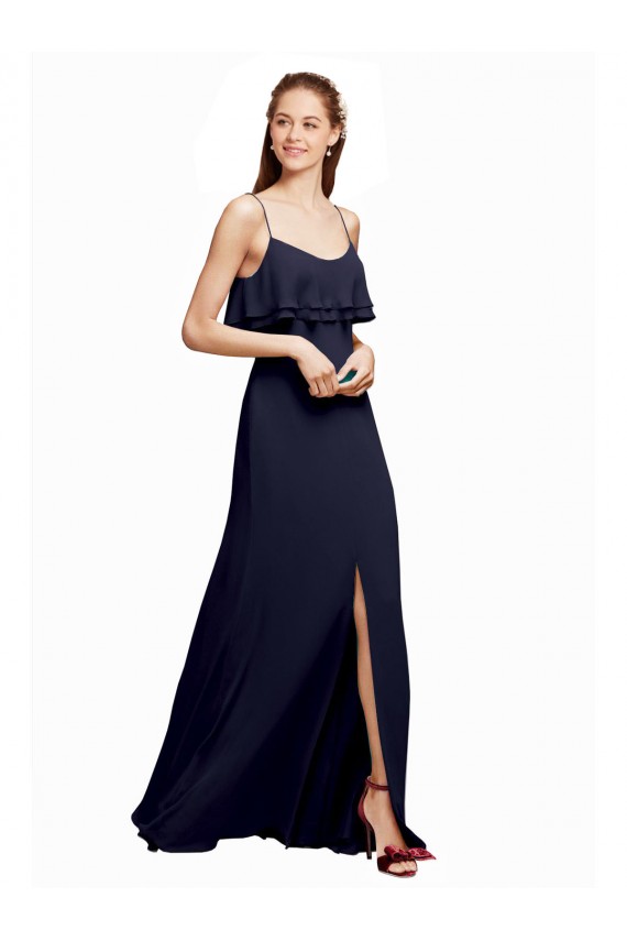 Best Draped Long Chiffon Bridesmaid Dress with Straps and Layers UK