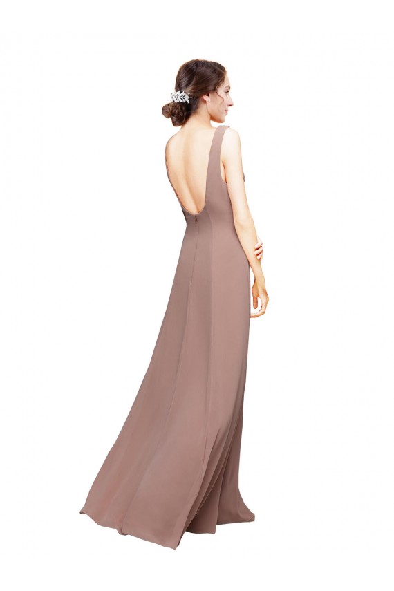 Best V-Neck Sheath Chiffon Bridesmaid Dress with V-Back UK