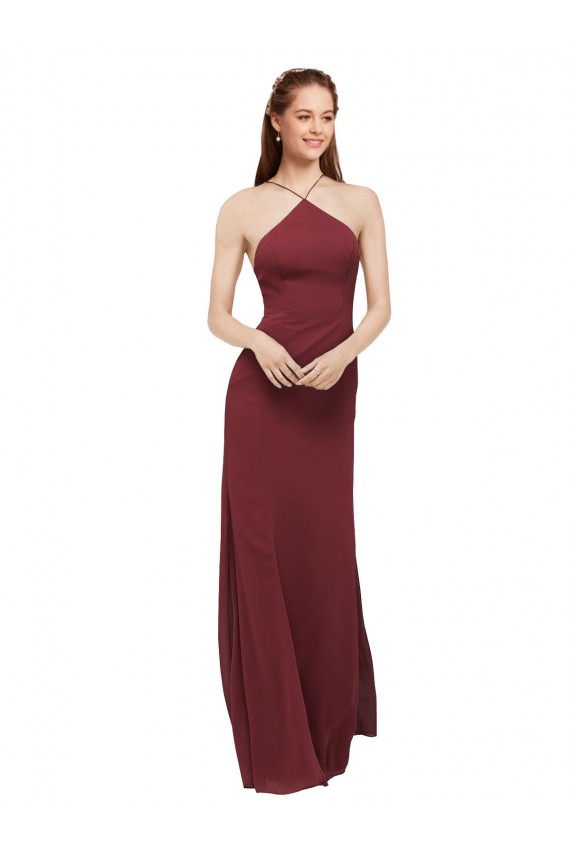 Best High Halter Neck Long Chiffon Bridesmaid Dress with Low Scoop Back UK