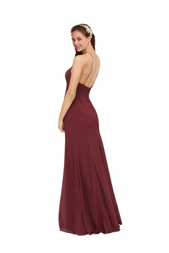 Best High Halter Neck Long Chiffon Bridesmaid Dress with Low Scoop Back UK
