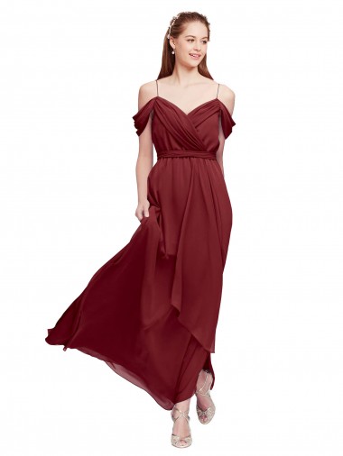 Best Grecian Inspired Draped Off the Shoulder Long Chiffon Bridesmaid Dress UK
