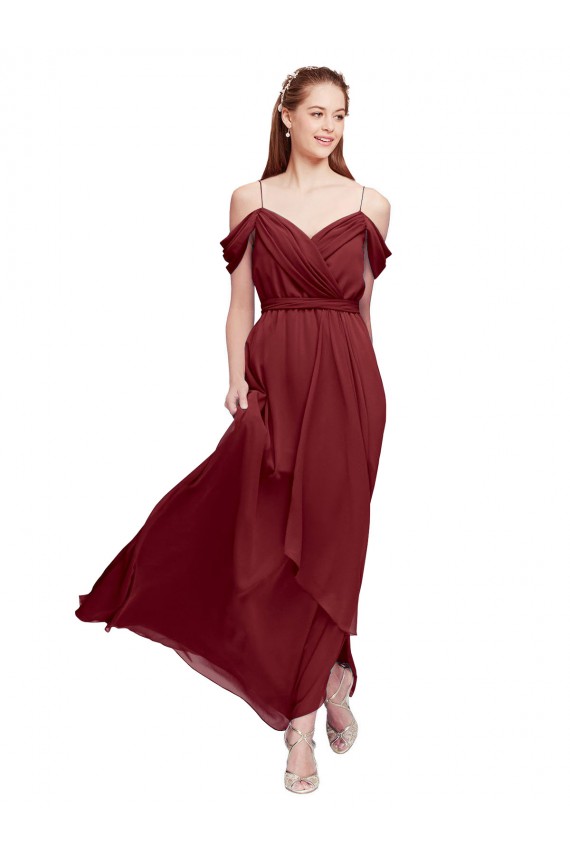 Best Grecian Inspired Draped Off the Shoulder Long Chiffon Bridesmaid Dress UK