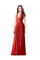 Best Halter V-Neck A-Line Chiffon Bridesmaid Dress with Shirred Skirt UK
