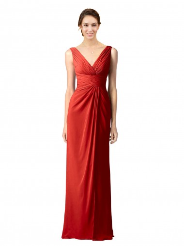 Best Shirred Long Floor Length Chiffon Bridesmaid Dress with V-Back UK
