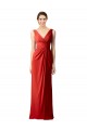 Best Shirred Long Floor Length Chiffon Bridesmaid Dress with V-Back UK