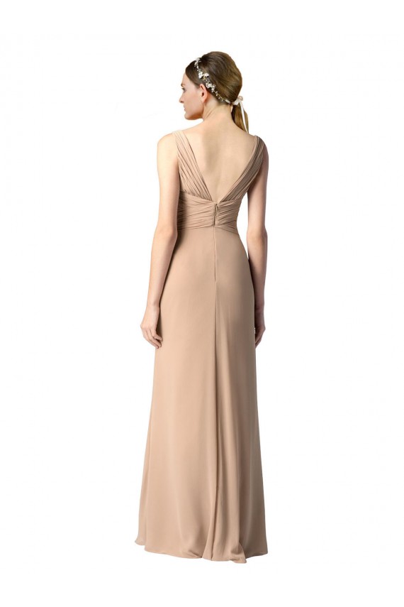 Best Shirred Long Floor Length Chiffon Bridesmaid Dress with V-Back UK