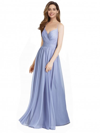 Best Ruched Criss Over Bodice Chiffon Bridesmaid Dress with Lace Open Back UK