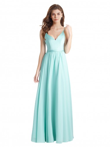 Best Long V-Neck Chiffon Bridesmaid Dress with Satin Bodice UK