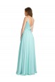 Best Long V-Neck Chiffon Bridesmaid Dress with Satin Bodice UK