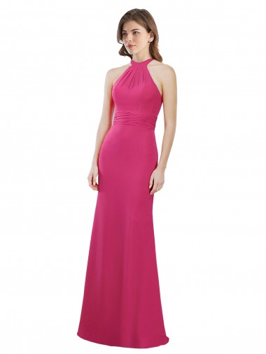 Best Slim A-Line Long Chiffon Bridesmaid Dress with Strappy Back UK