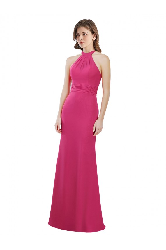 Best Slim A-Line Long Chiffon Bridesmaid Dress with Strappy Back UK