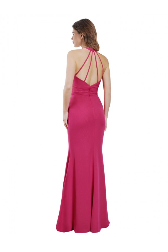 Best Slim A-Line Long Chiffon Bridesmaid Dress with Strappy Back UK