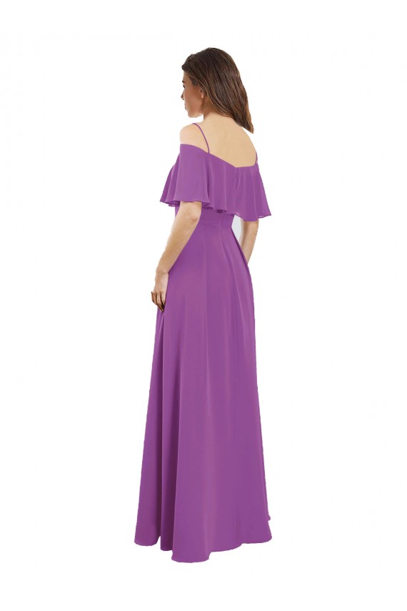 Best Draped Off The Shoulder Chiffon Bridesmaid Dress with Spaghetti Straps and Ruffled Neckline UK