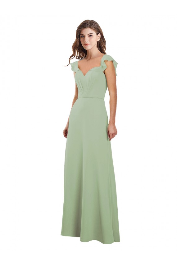 Best Draped Sweetheart Chiffon Bridesmaid Dress with Ruffled Cap Sleeves UK
