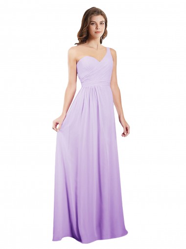 Best Draped One Shoulder A-Line Long Chiffon Bridesmaid Dress UK