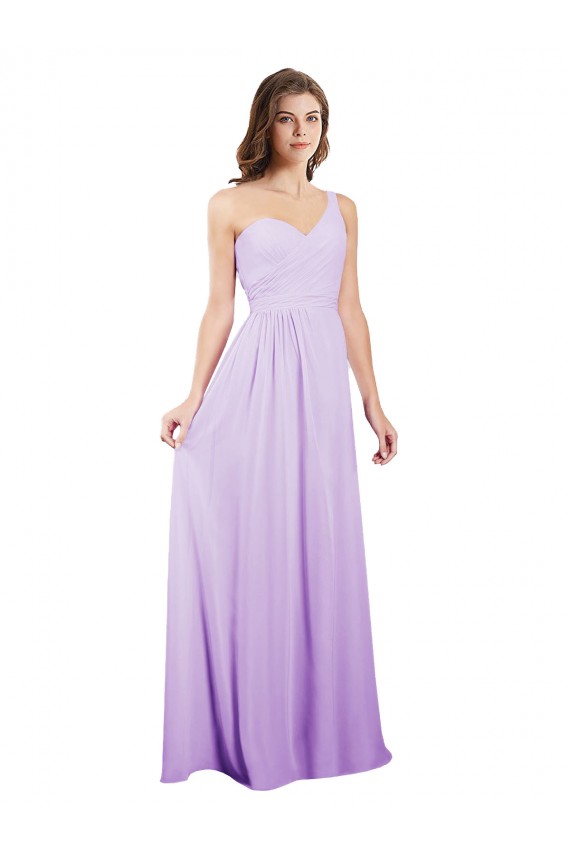 Best Draped One Shoulder A-Line Long Chiffon Bridesmaid Dress UK