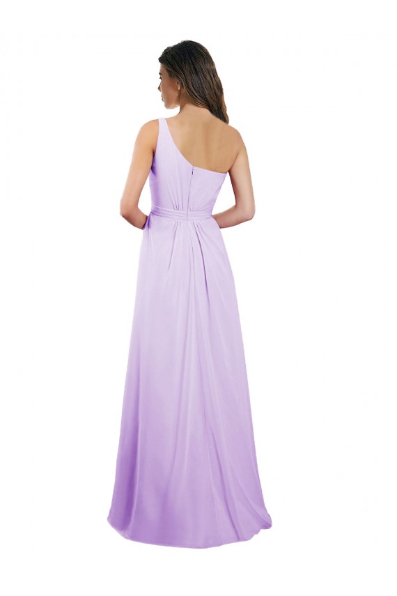 Best Draped One Shoulder A-Line Long Chiffon Bridesmaid Dress UK