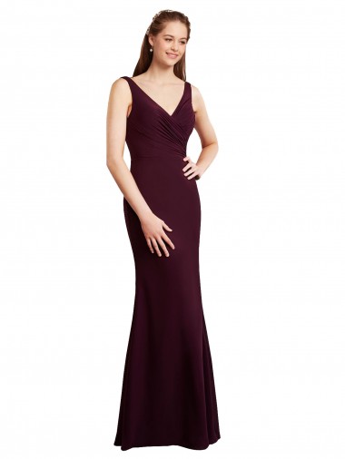 Best Floor Length Fluted Chiffon Dress with Draped Bodice and V-Neckline UK
