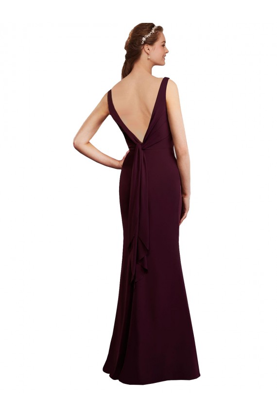 Best Floor Length Fluted Chiffon Dress with Draped Bodice and V-Neckline UK