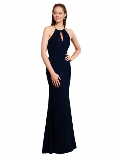 Best Fluted Long Chiffon Bridesmaid Dress with Halter Neckline and Keyhole UK