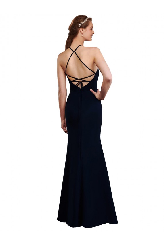 Best Fluted Long Chiffon Bridesmaid Dress with Halter Neckline and Keyhole UK