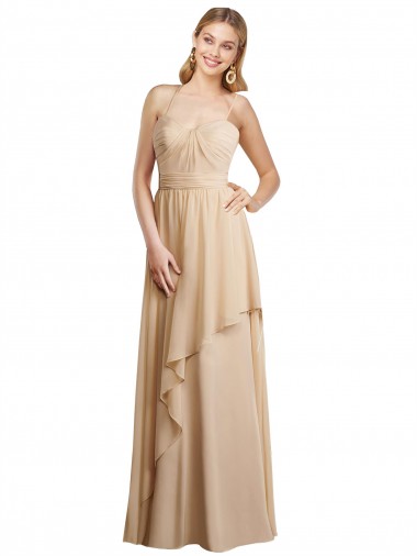 Best Draped Long Chiffon A-Line Dress with Cascading Ruffles UK