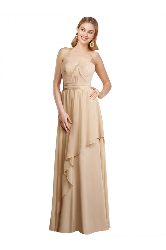 Best Draped Long Chiffon A-Line Dress with Cascading Ruffles UK