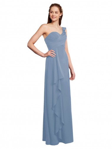 Best Single Shoulder Strap Long Chiffon Bridesmaid Dress with Cascading Ruffles UK