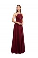 Best Long A-Line Halter Neck Chiffon Bridesmaid Dress with Draped Bodice UK