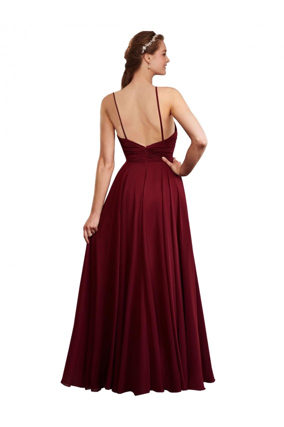 Best Long A-Line Halter Neck Chiffon Bridesmaid Dress with Draped Bodice UK