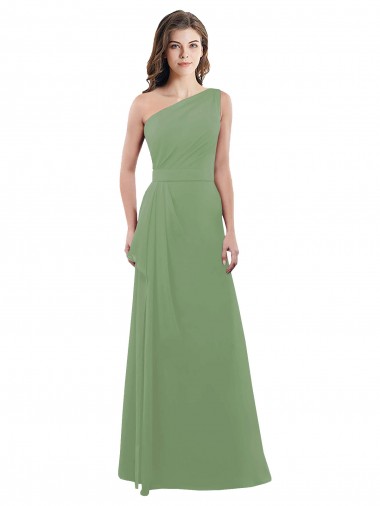 Best One Shoulder Chiffon Bridesmaid Dress with Pleats and Side Slit UK