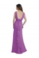 Best V-Shaped Neckline Long Chiffon Bridesmaid Dress with Cascading Ruffles Back UK
