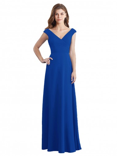 Best Draped Shoulder V-Neck Long Chiffon Bridesmaid Dress UK