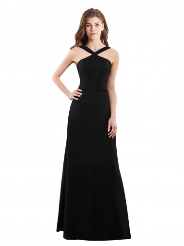 Best Chiffon A-Line Bridesmaid Dress with Criss Cross Halter Top UK
