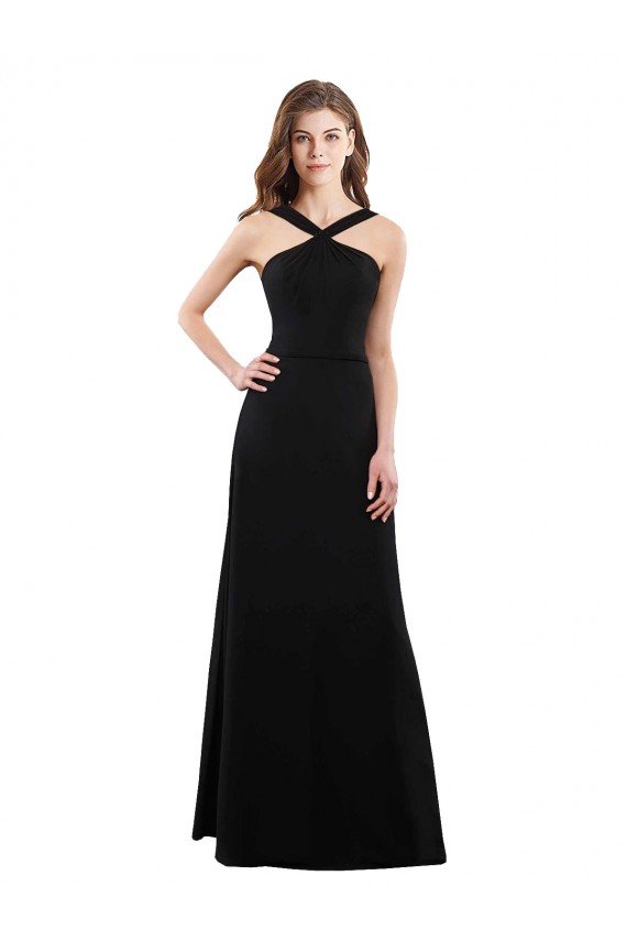 Best Chiffon A-Line Bridesmaid Dress with Criss Cross Halter Top UK