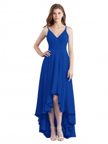 Best Draped High Low Chiffon Bridesmaid Dress with Cross Over Bodice UK