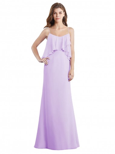 Best Scoop Neck Long Chiffon Bridesmaid Dress with Cross Over Neckline Flounce UK