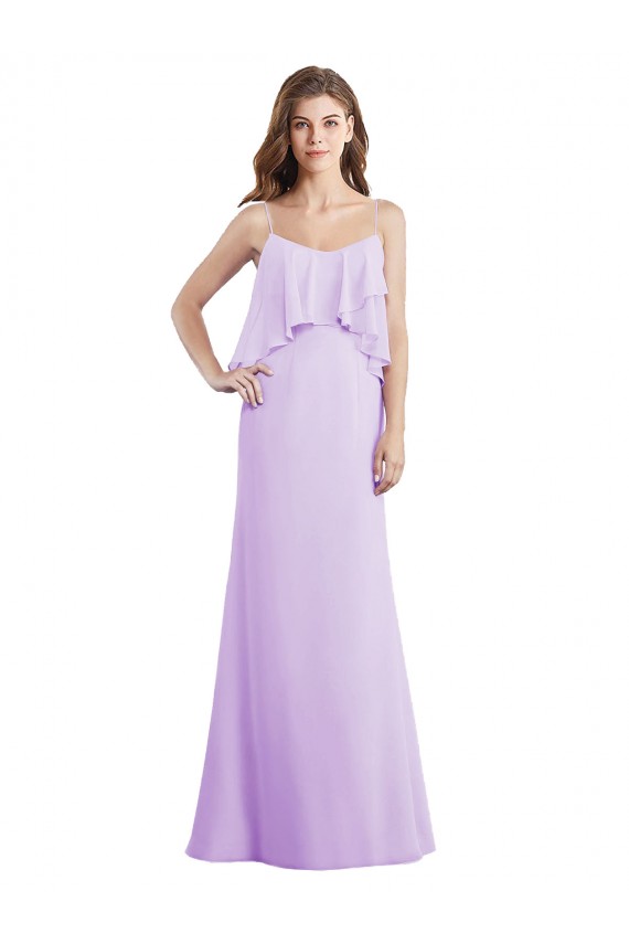 Best Scoop Neck Long Chiffon Bridesmaid Dress with Cross Over Neckline Flounce UK