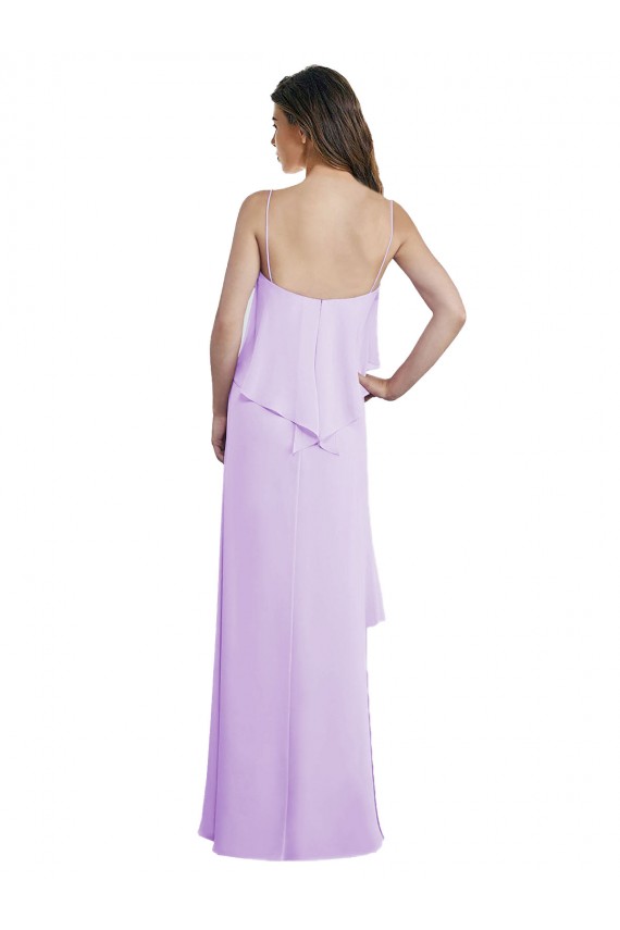 Best Scoop Neck Long Chiffon Bridesmaid Dress with Cross Over Neckline Flounce UK