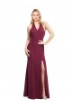 Best Chiffon Mermaid Bridesmaid Dress with Back Tie Halter Straps and Side Slit UK