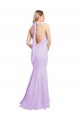 Best Chiffon Mermaid Bridesmaid Dress with Back Tie Halter Straps and Side Slit UK