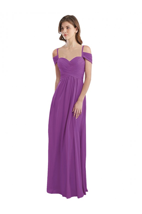 Best Cold Shoulder Long Chiffon Bridesmaid Dress with Ruching Details UK