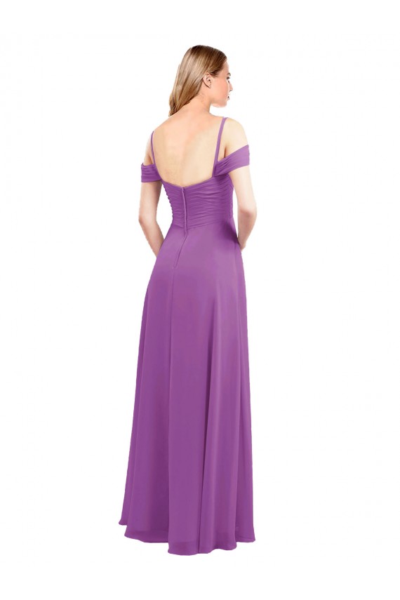 Best Cold Shoulder Long Chiffon Bridesmaid Dress with Ruching Details UK