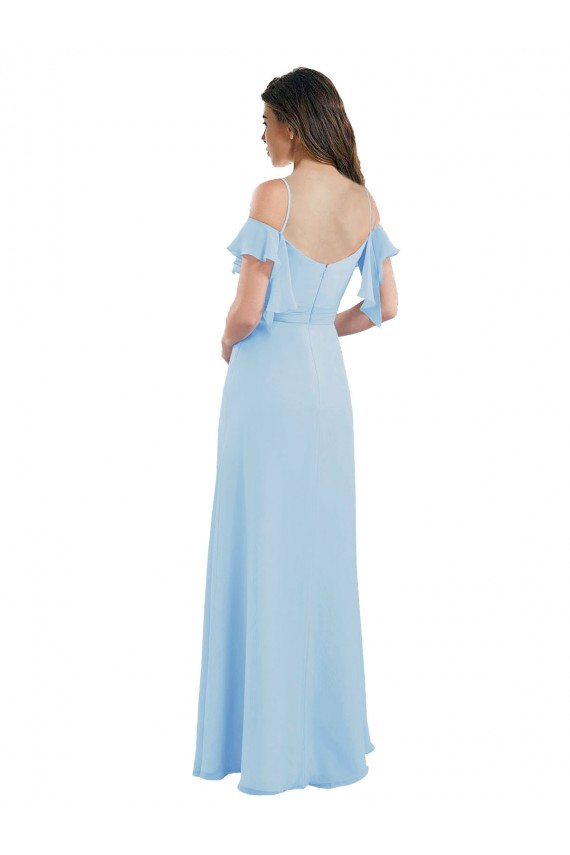 Best Cold Shoulde Chiffon Bridesmaid Dress with Wrap Bodice UK